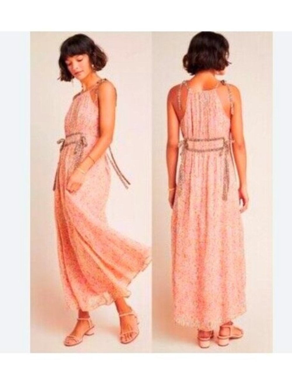 Anthropologie Maeve Clementina Floral Pink Halter Maxi Dress XXS to M